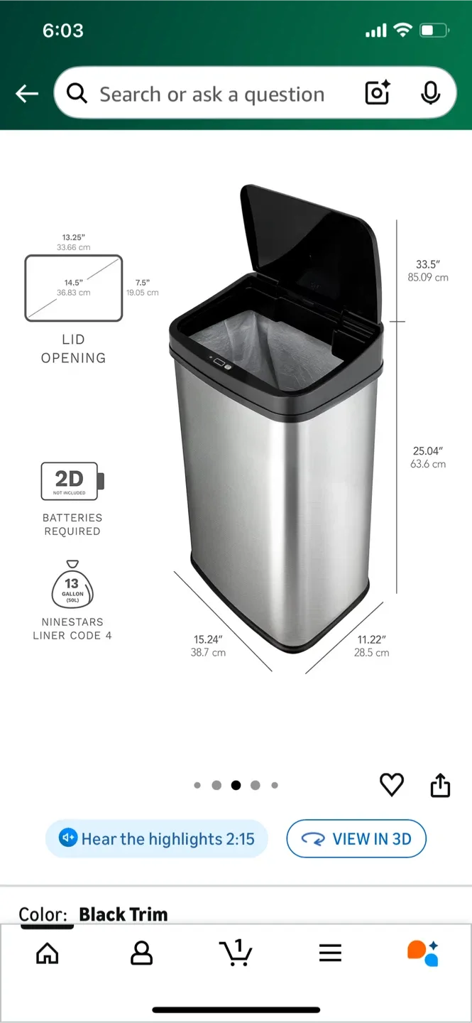 NINESTARS Motion Sensor Trash Can - 13.2 Gallon image indicator(5)