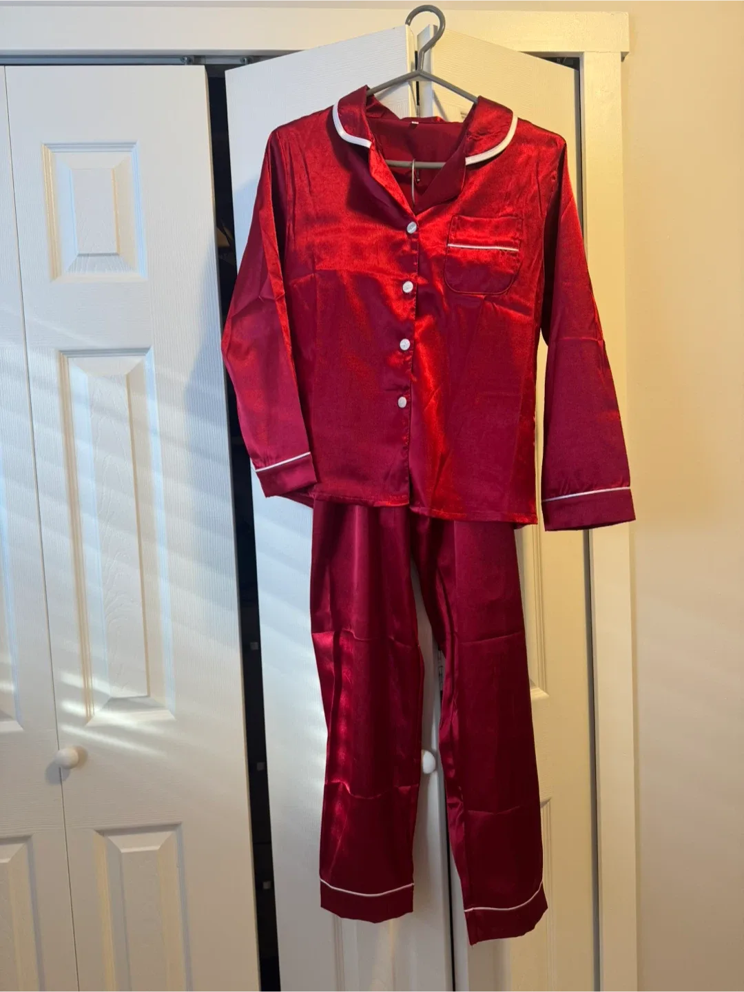 Matching Couples Red Satin Pajamas Set image indicator(2)