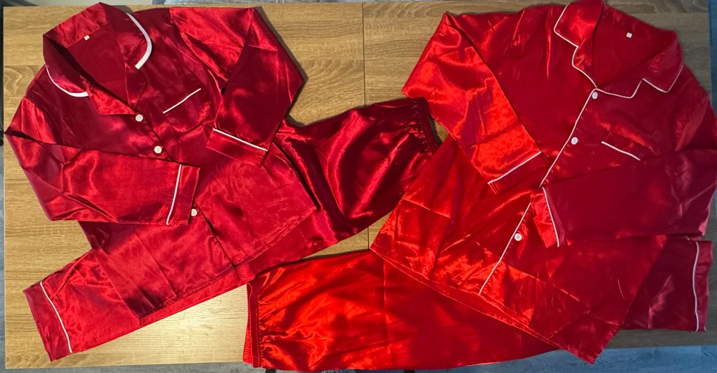 Matching Couples Red Satin Pajamas Set image indicator(3)
