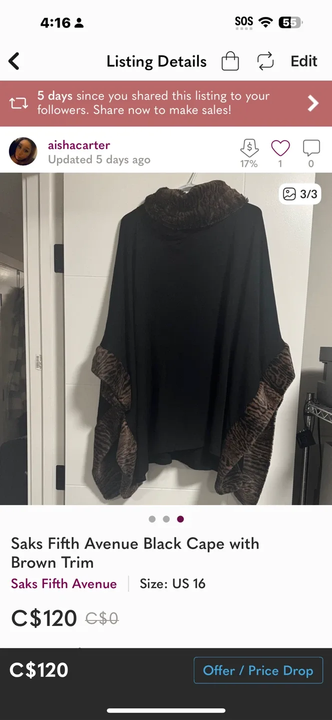 Saks Fifth Avenue Black Cape - Size US 16