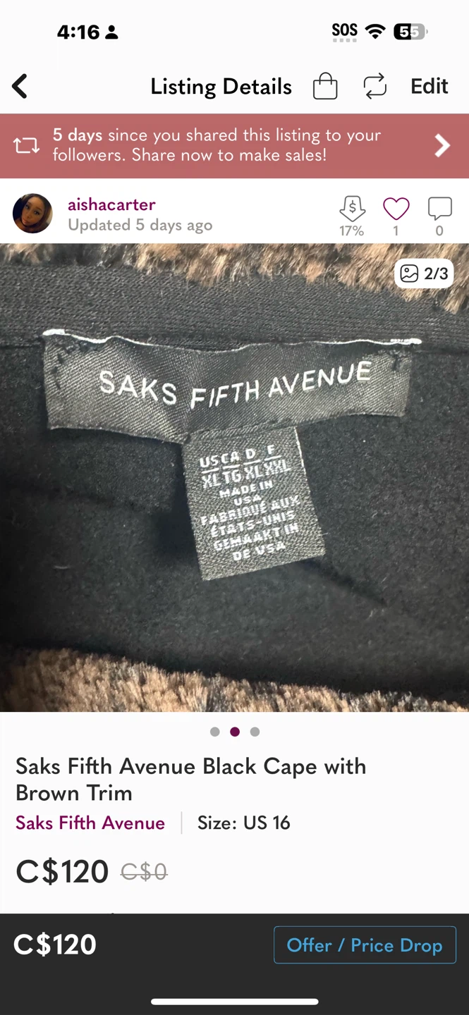 Saks Fifth Avenue Black Cape - Size US 16 - photo 2