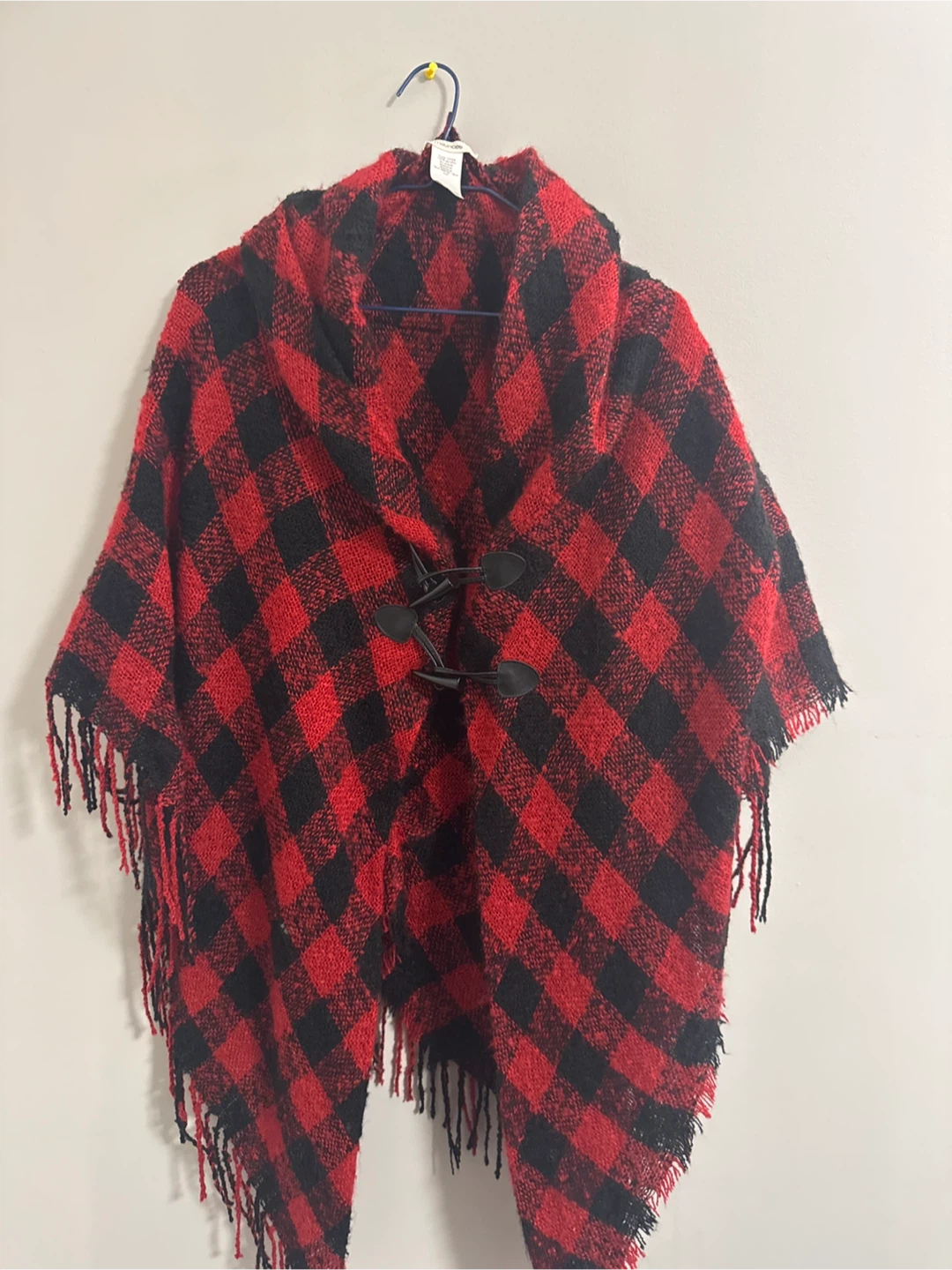 Red & Black Plaid Poncho - photo 2