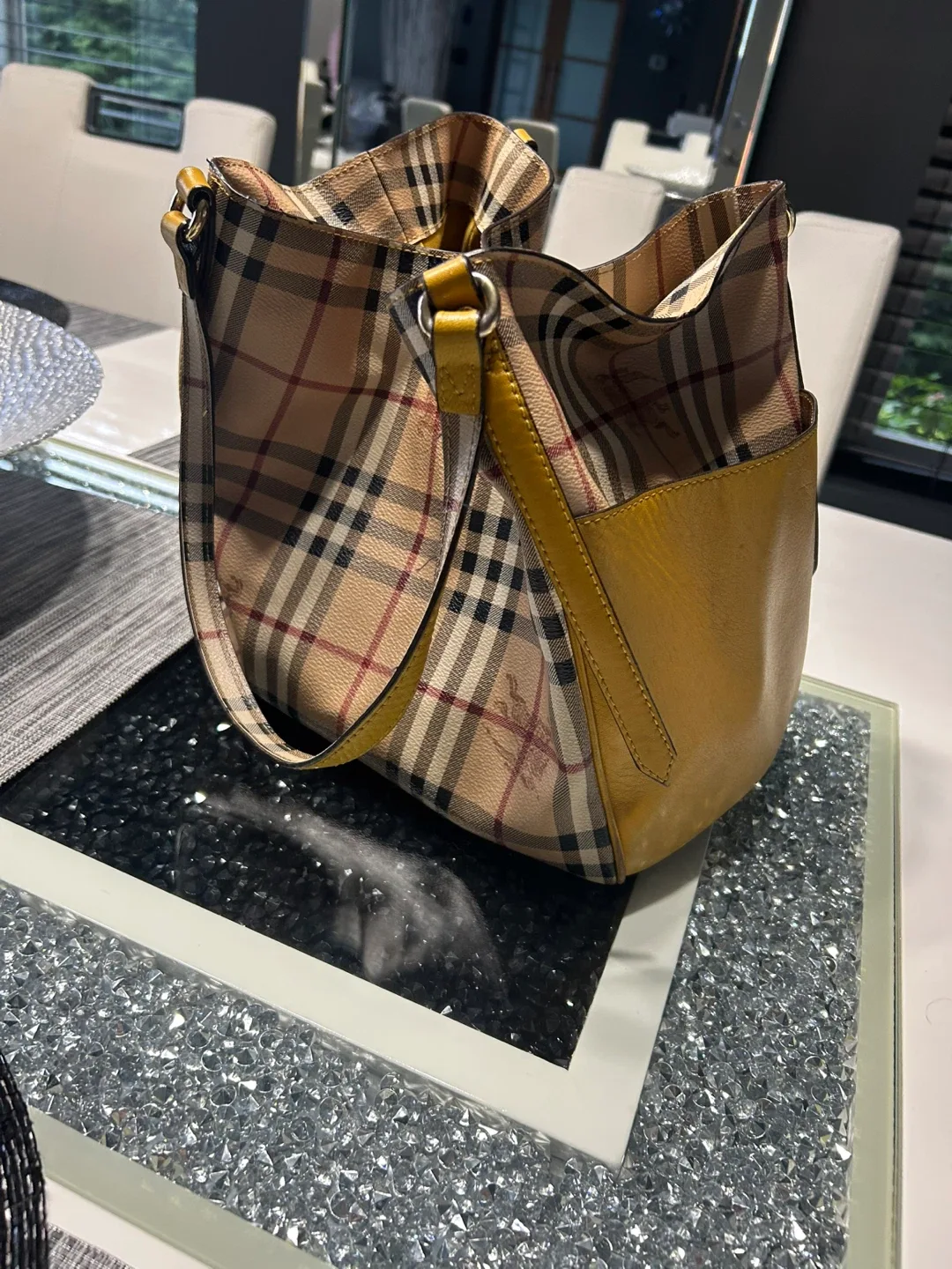 Burberry Plaid & Yellow Leather Tote Bag image indicator(2)
