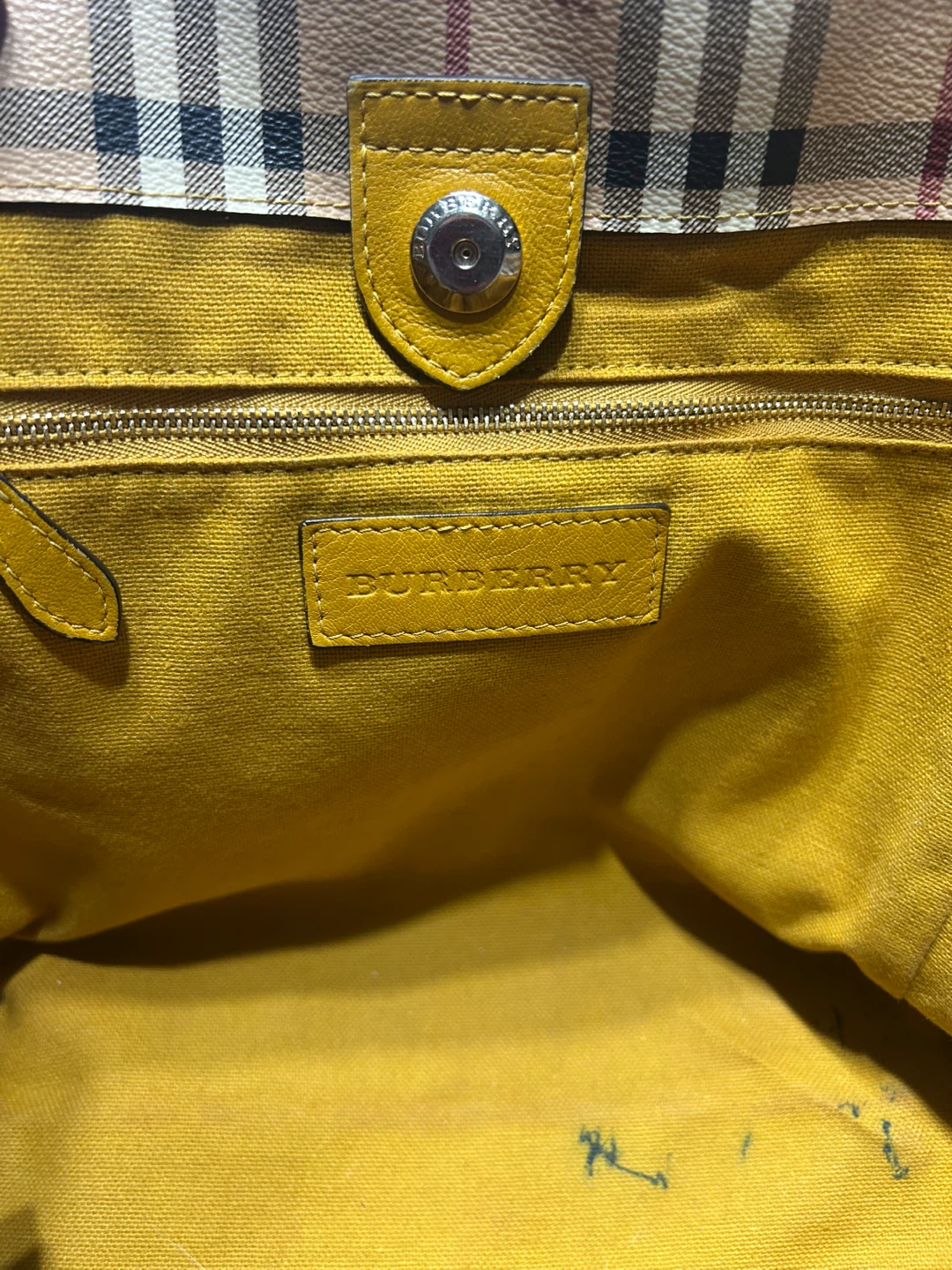 Burberry Plaid & Yellow Leather Tote Bag - photo 4