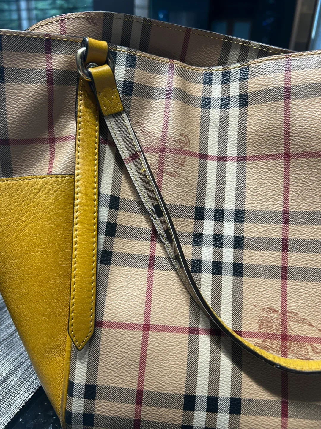 Burberry Plaid & Yellow Leather Tote Bag image indicator(5)