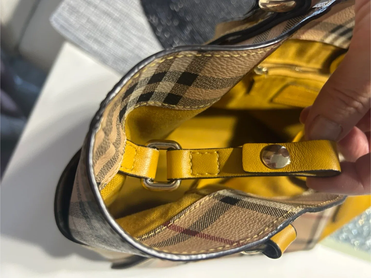 Burberry Plaid & Yellow Leather Tote Bag image indicator(7)