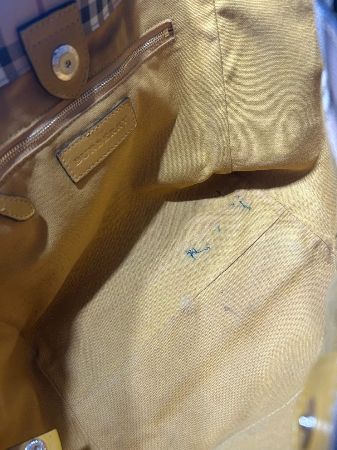 Burberry Plaid & Yellow Leather Tote Bag image indicator(10)