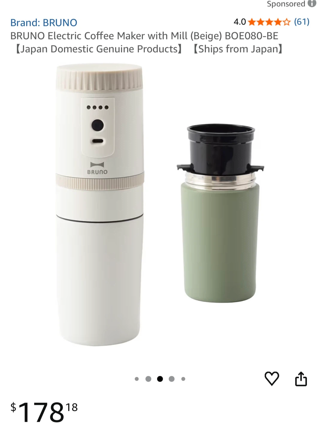 BRUNO Electric Coffee Maker with Mill - Portable