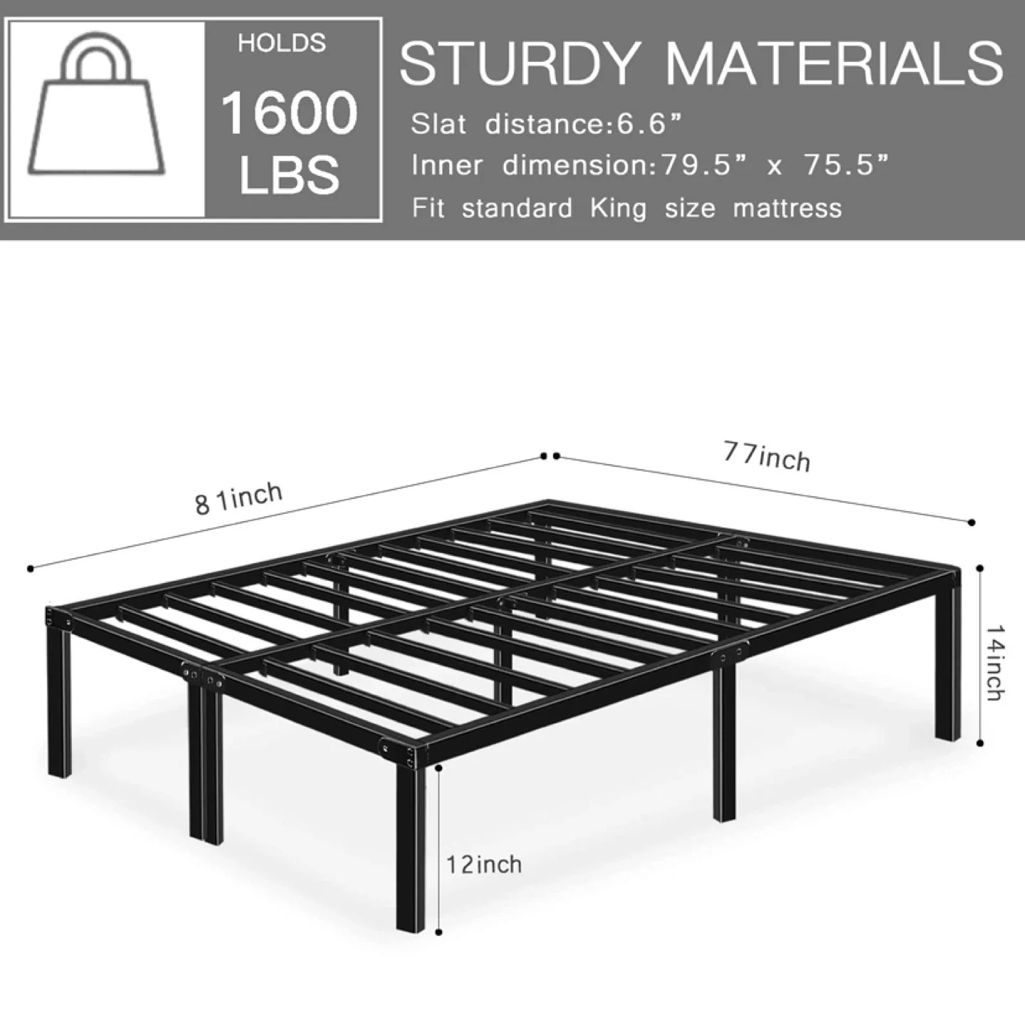 King Platform Bed Frame with Storage 14 Inch Metal Beds image indicator(3)