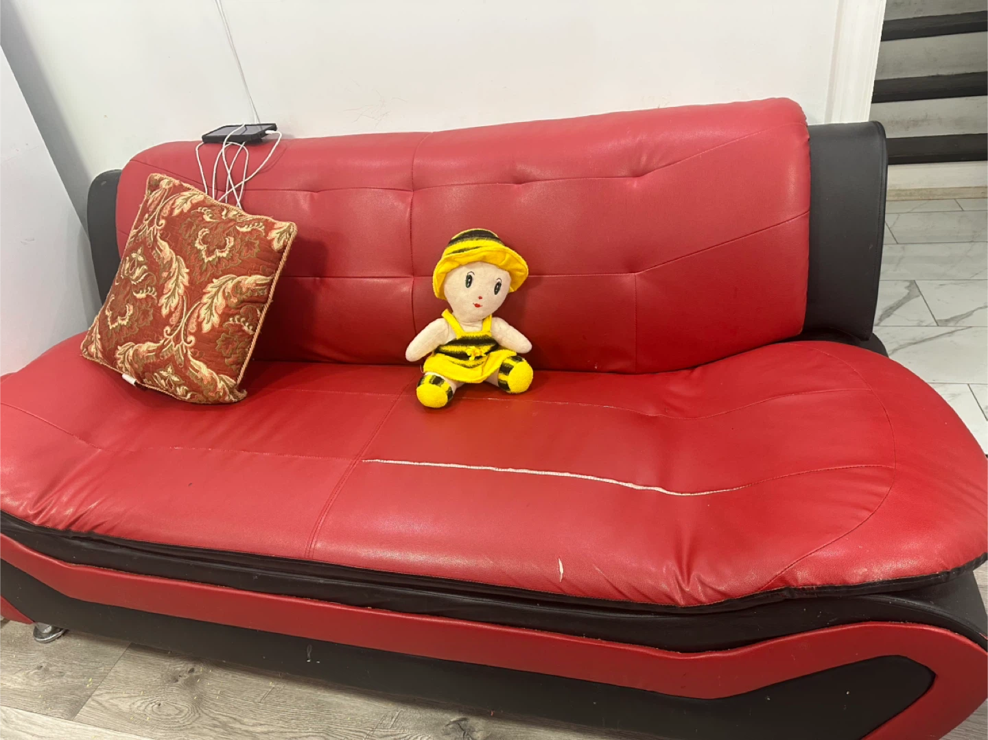 Red and Black Leather Sofa - photo 2