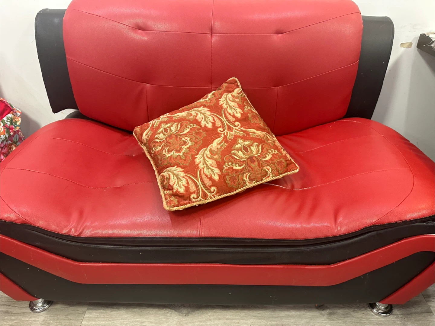Red and Black Leather Sofa