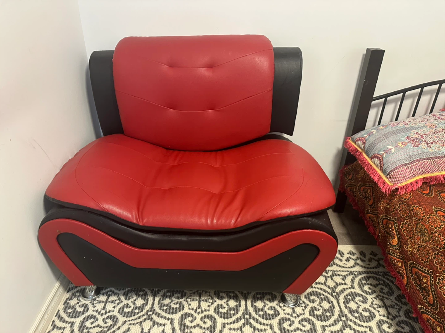 Red and Black Leather Sofa - photo 3