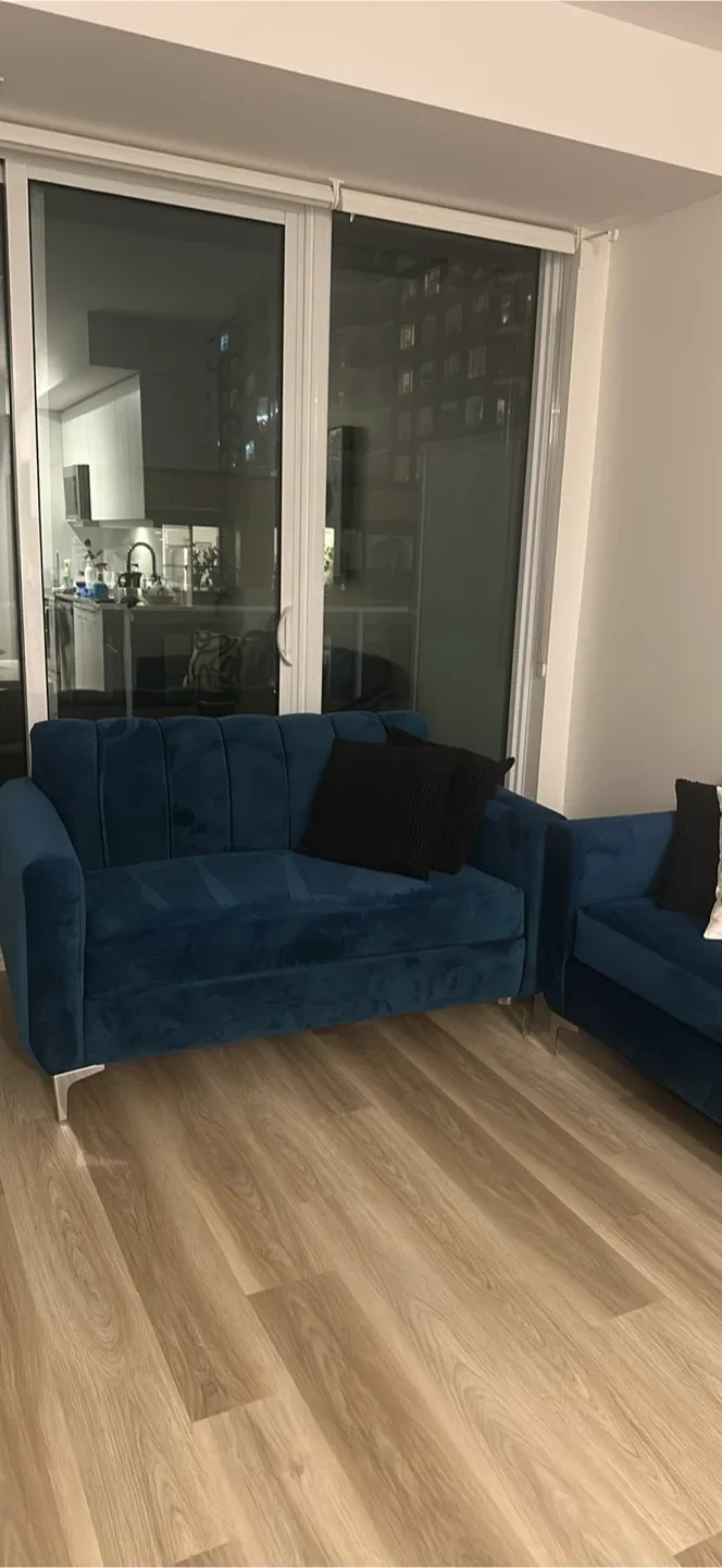 Blue Velvet Sofa and Loveseat Set image indicator(3)