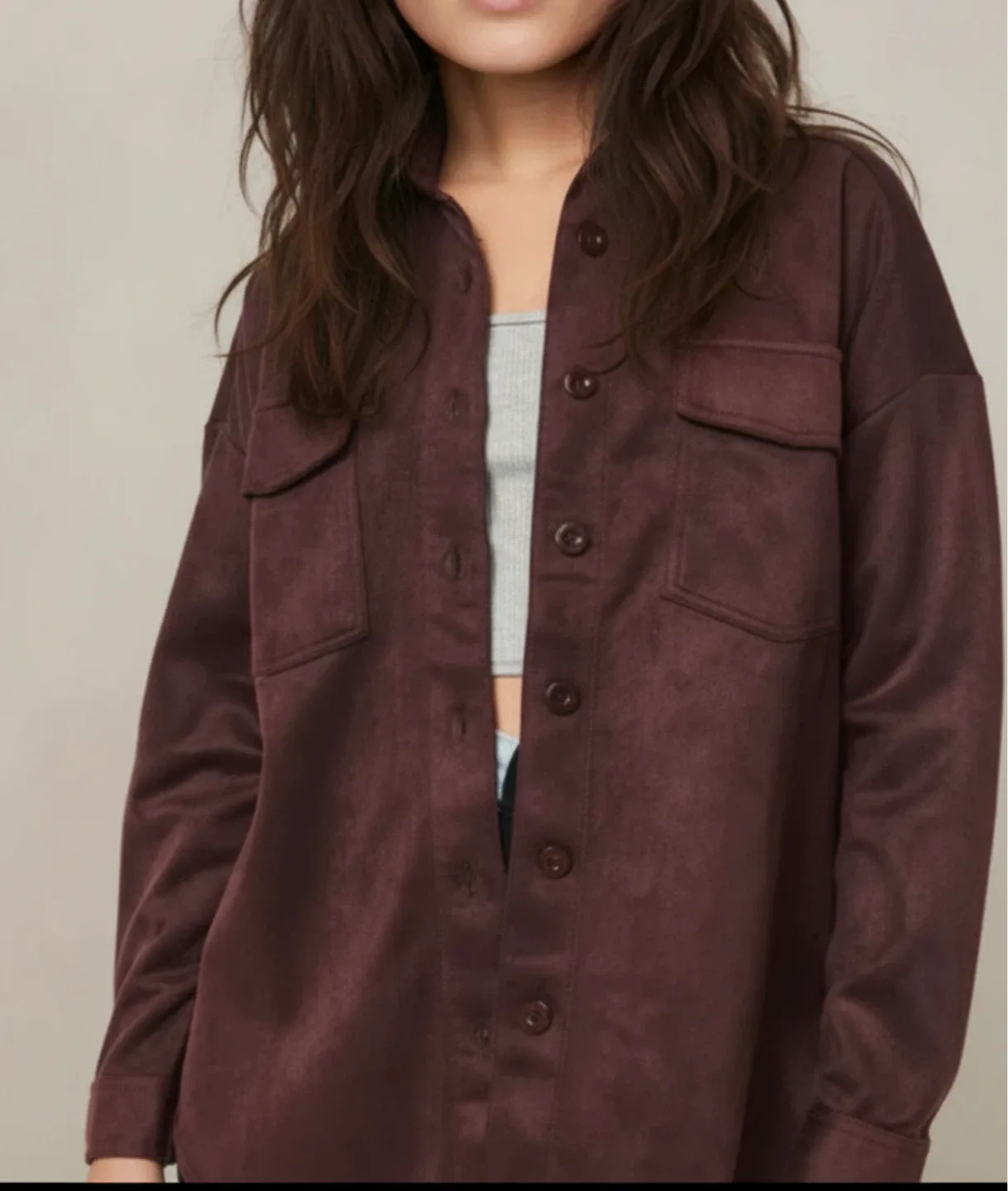 Burgundy Suede Shirt Jacket
