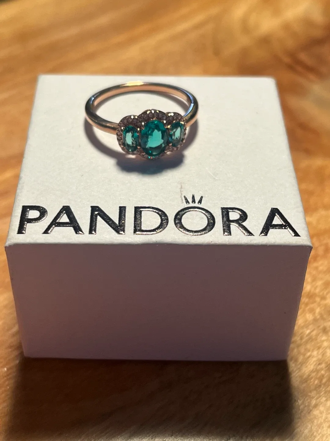 New!  Pandora Rose Ring with Green Stones