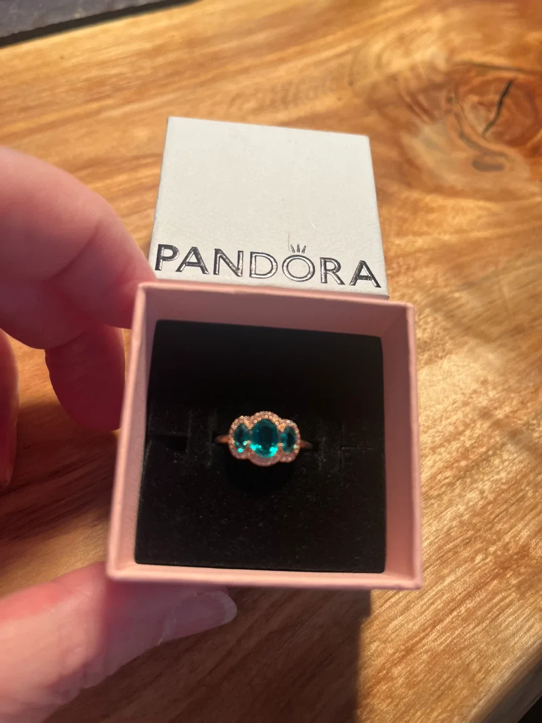 New!  Pandora Rose Ring with Green Stones image indicator(2)
