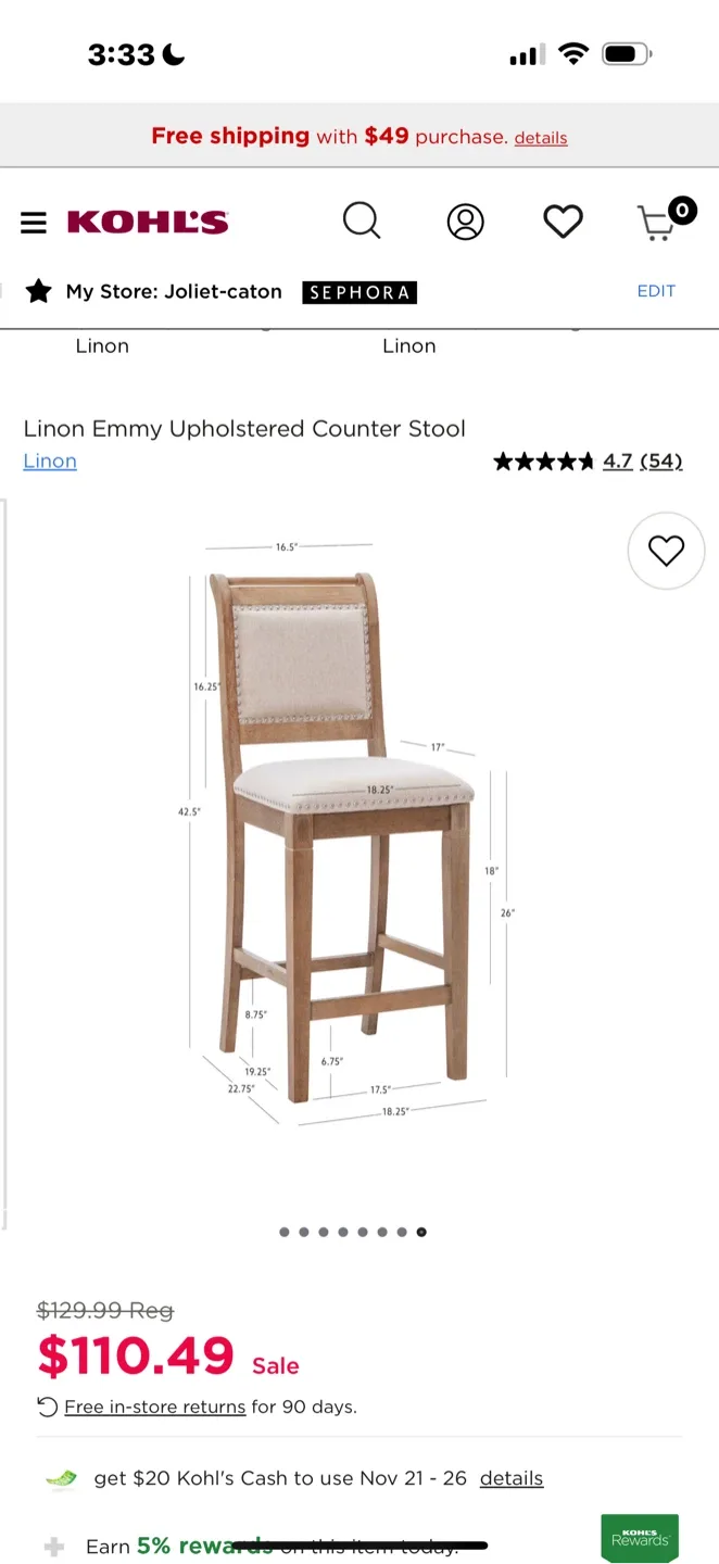 Linon Emmy Upholstered Counter Stool (set 2) image indicator(3)