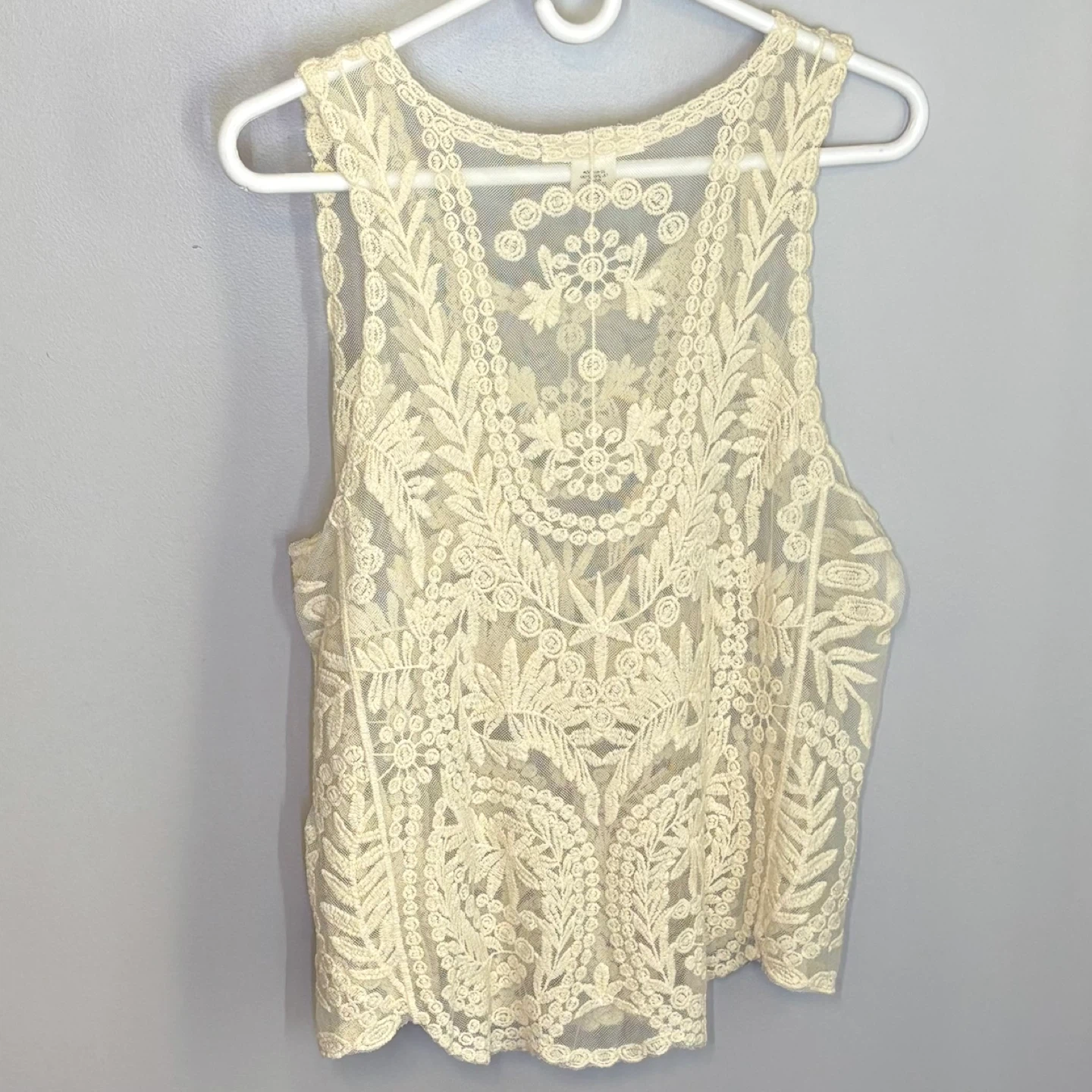 Say What Cream Sheer Lace Tank Top Floral Boho Festival Size M - photo 5