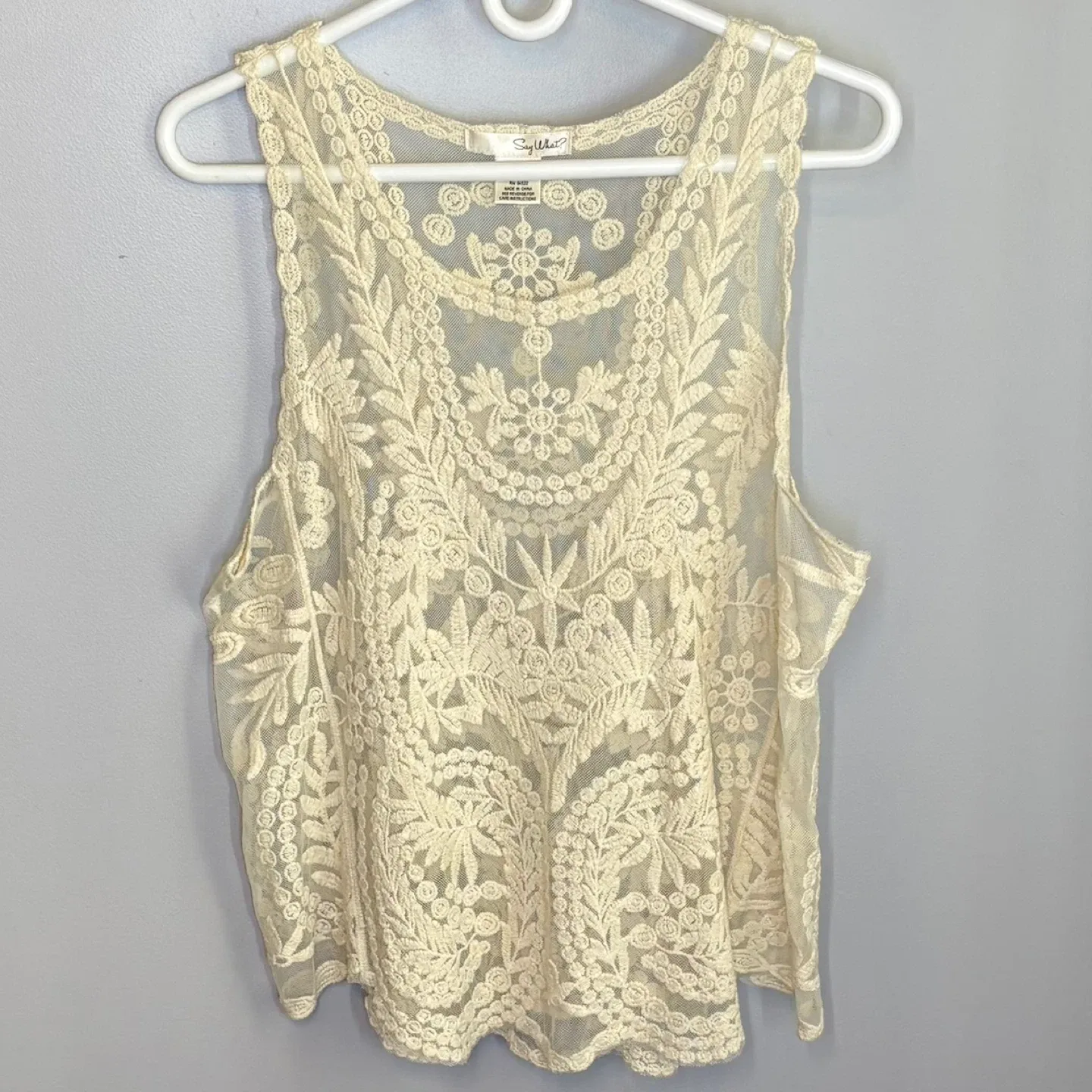Say What Cream Sheer Lace Tank Top Floral Boho Festival Size M image indicator(2)