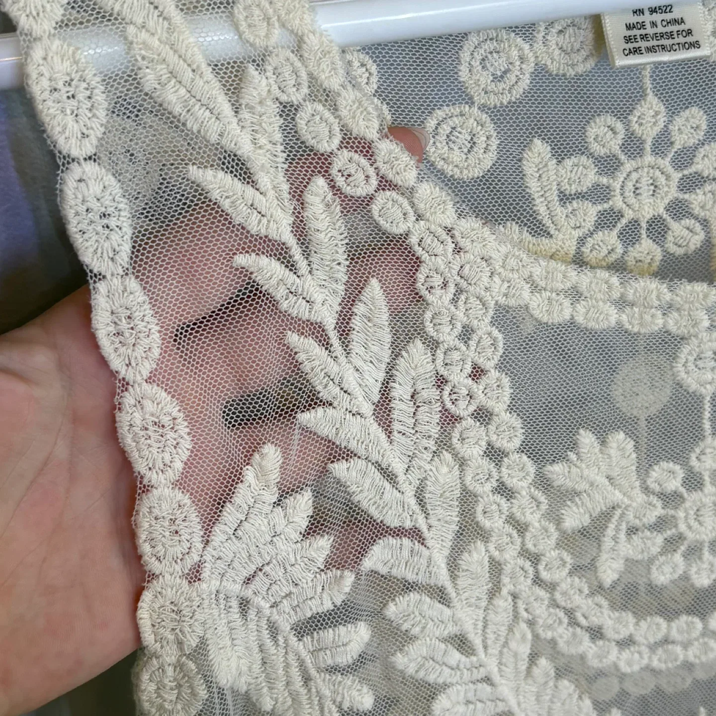 Say What Cream Sheer Lace Tank Top Floral Boho Festival Size M image indicator(4)