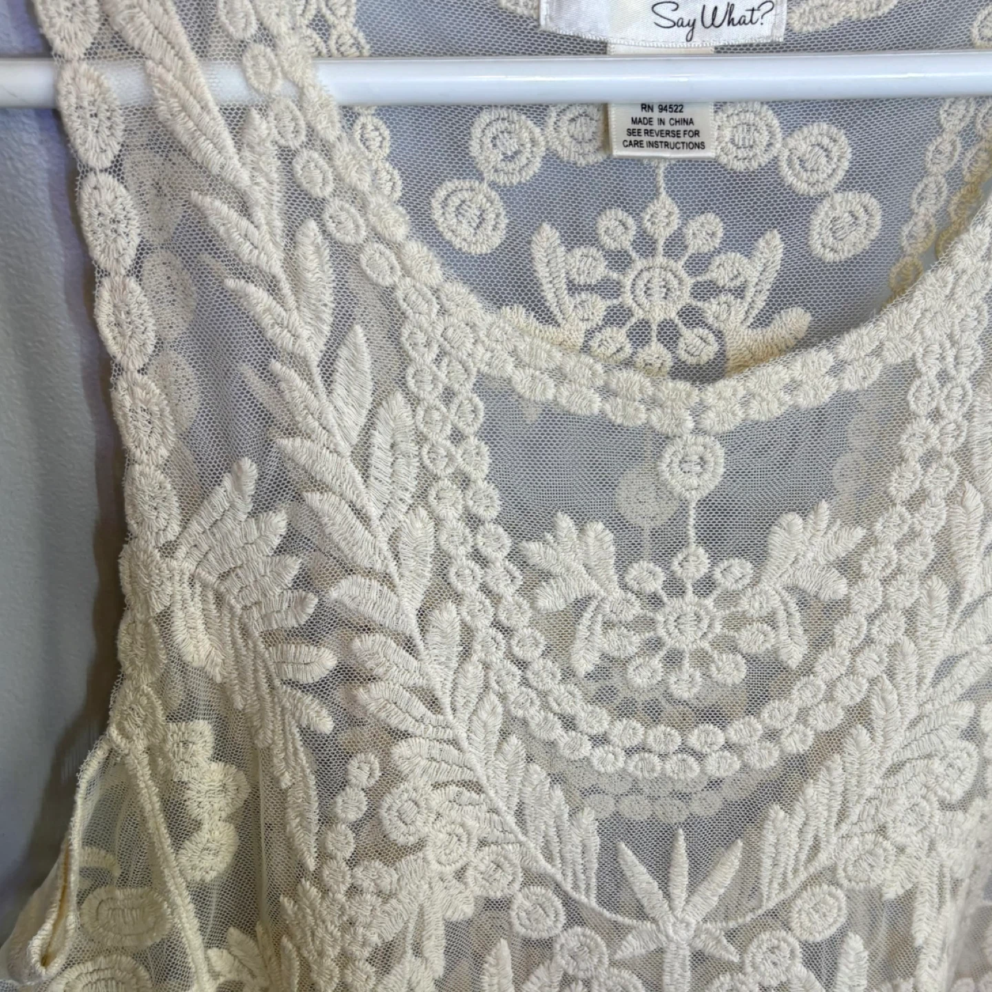 Say What Cream Sheer Lace Tank Top Floral Boho Festival Size M - photo 3