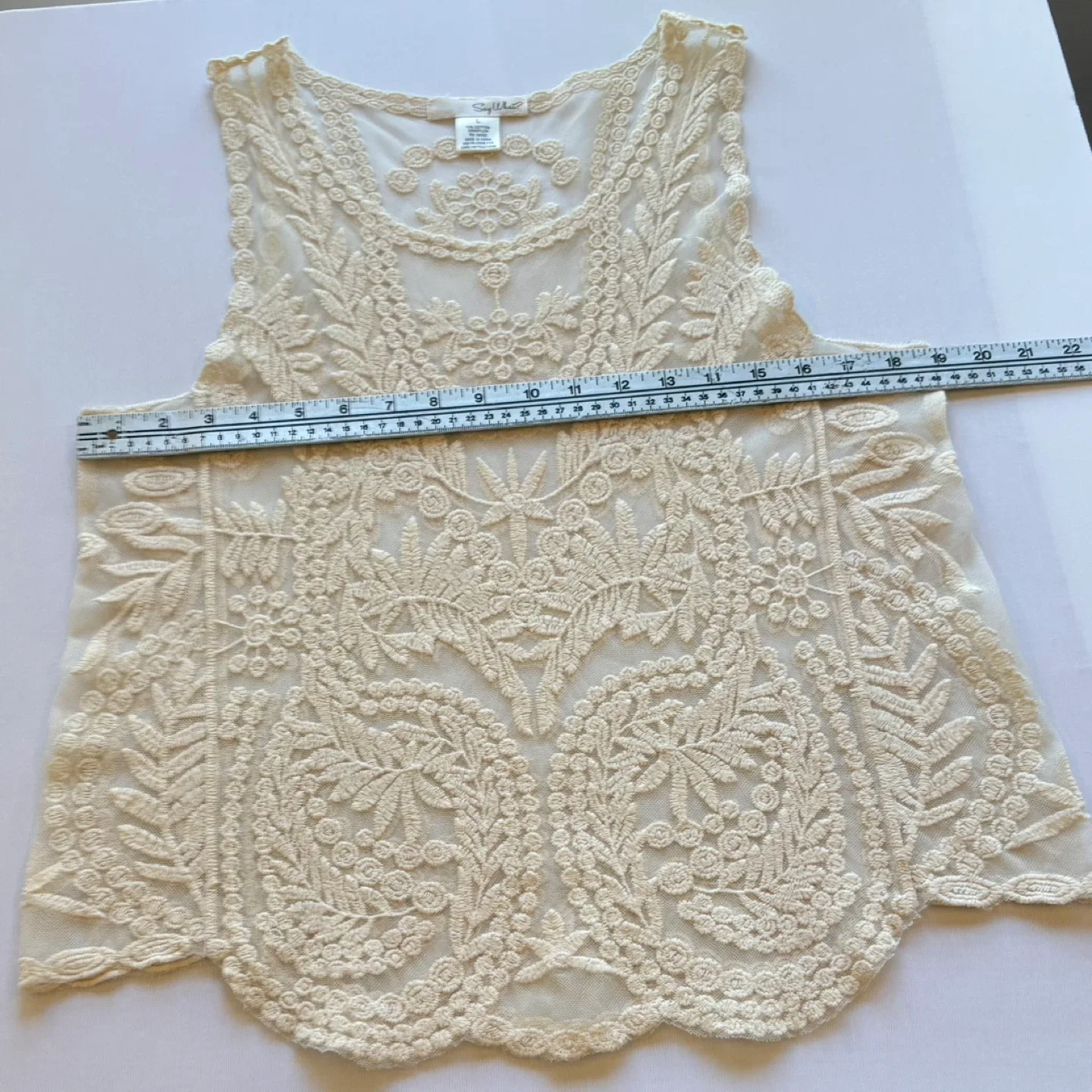 Say What Cream Sheer Lace Tank Top Floral Boho Festival Size M image indicator(7)