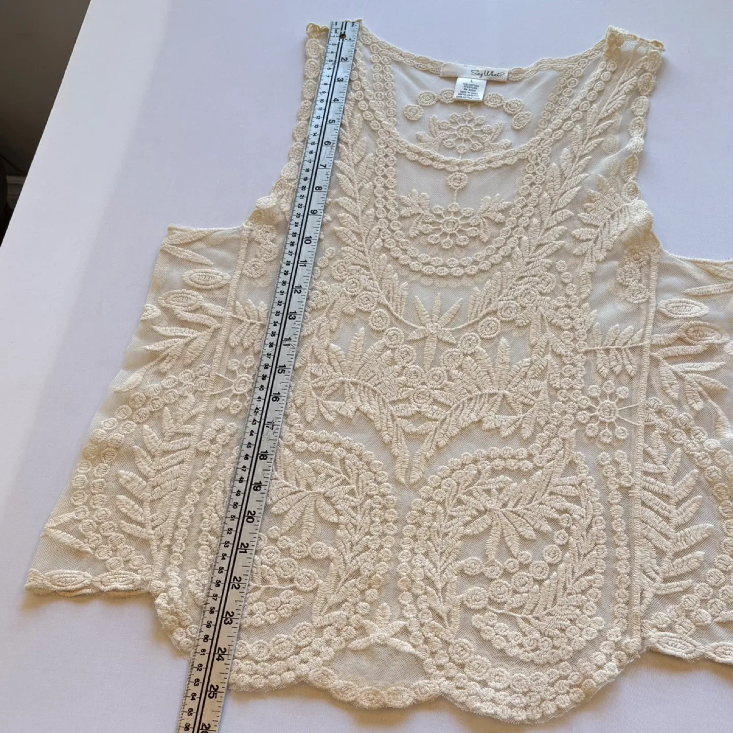 Say What Cream Sheer Lace Tank Top Floral Boho Festival Size M image indicator(8)
