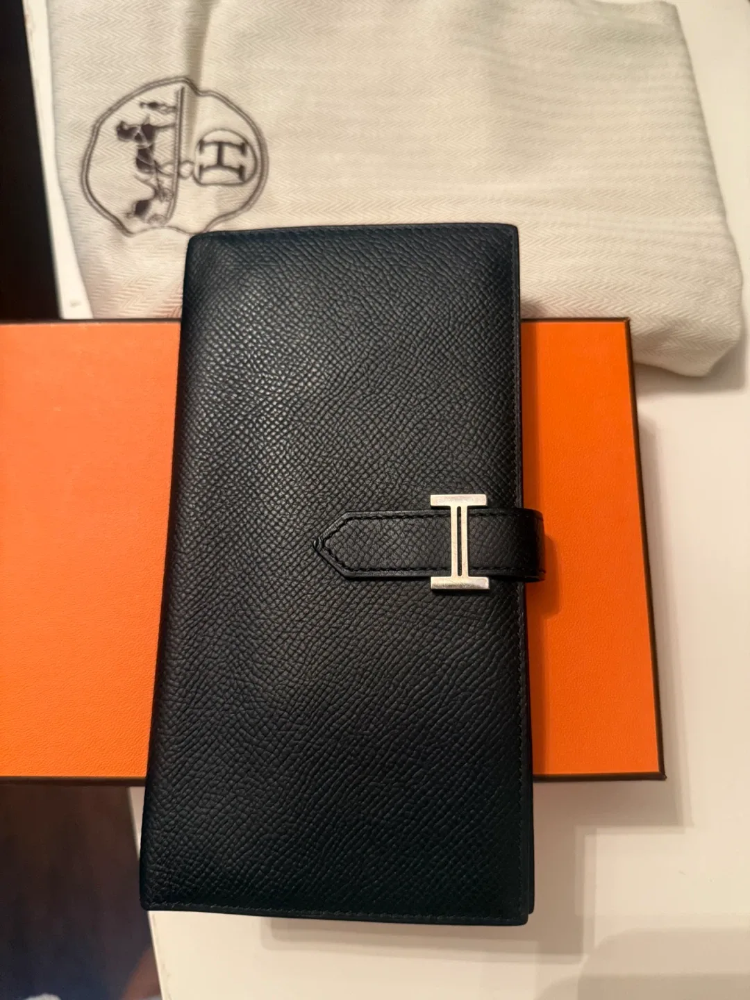 Hermès Black Leather Long Wallet