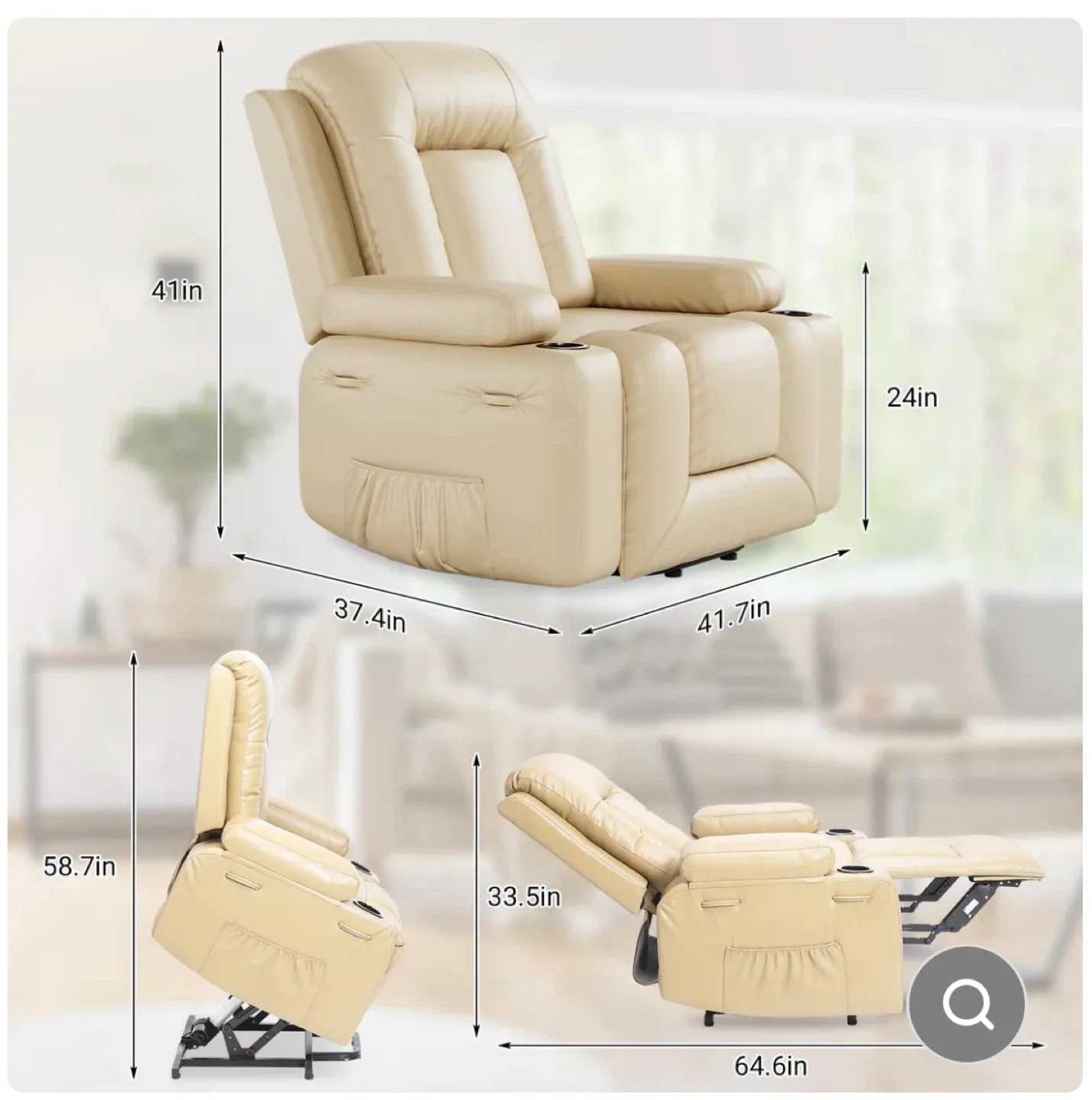 Beige Leather Recliner with Massage & Heat image indicator(6)