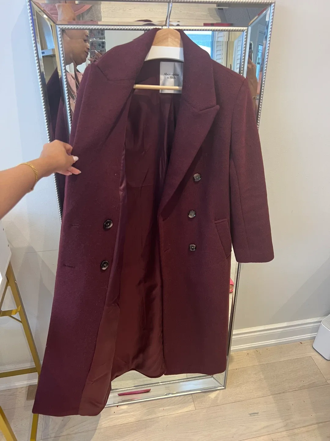 Abercrombie & Fitch XXS Burgundy 57% Wool Coat image indicator(4)