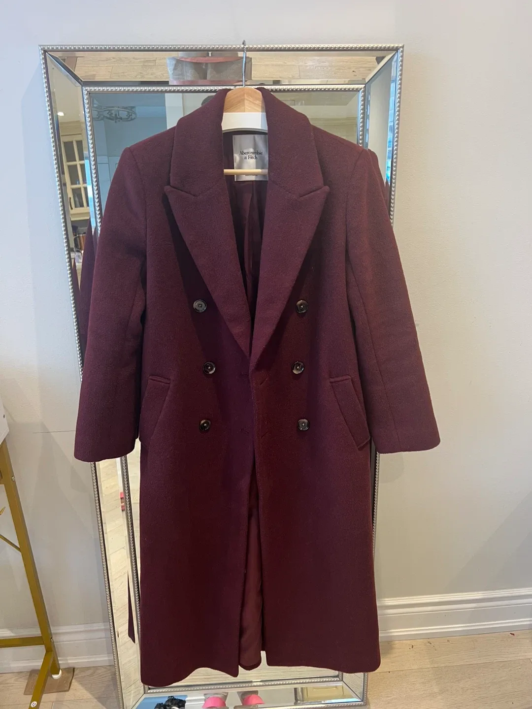 Abercrombie & Fitch XXS Burgundy 57% Wool Coat image indicator(7)