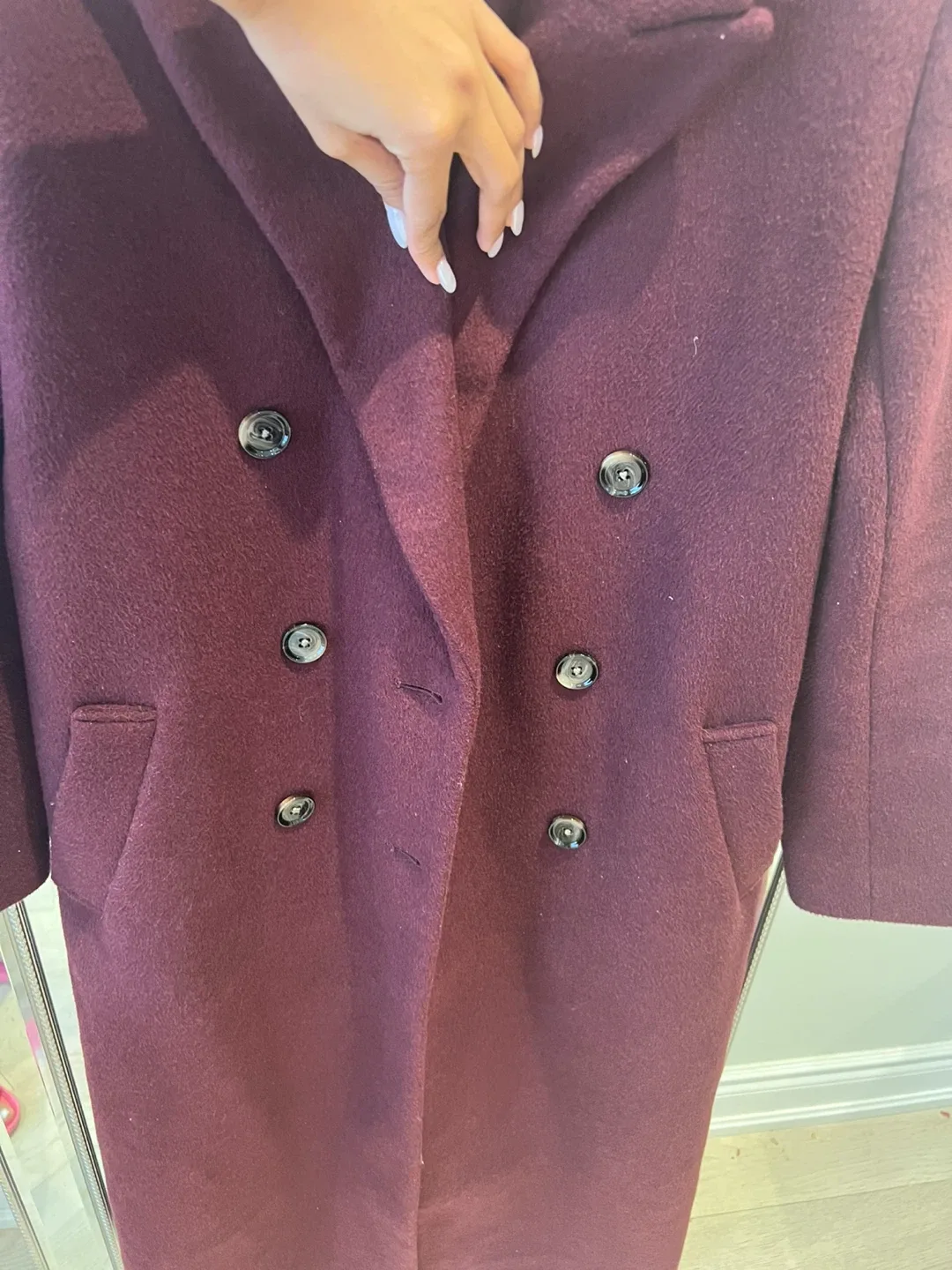Abercrombie & Fitch XXS Burgundy 57% Wool Coat image indicator(10)