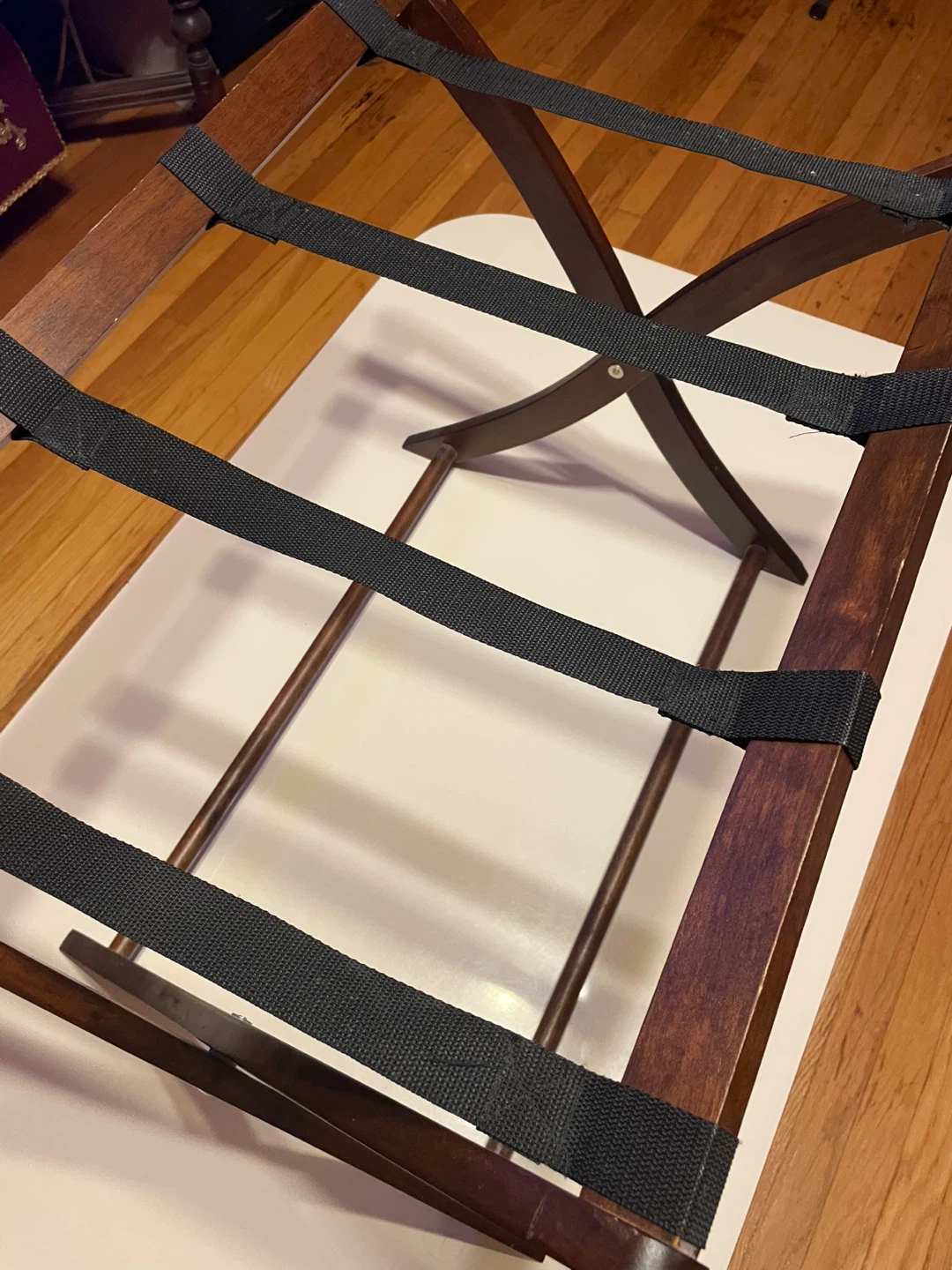 Vintage Folding Luggage Rack - Brown Wood