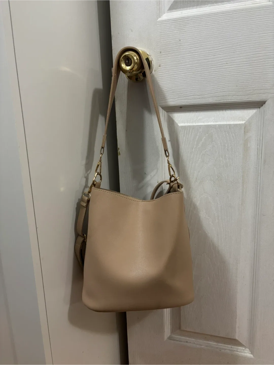 Beige Bucket Bag with Adjustable Straps