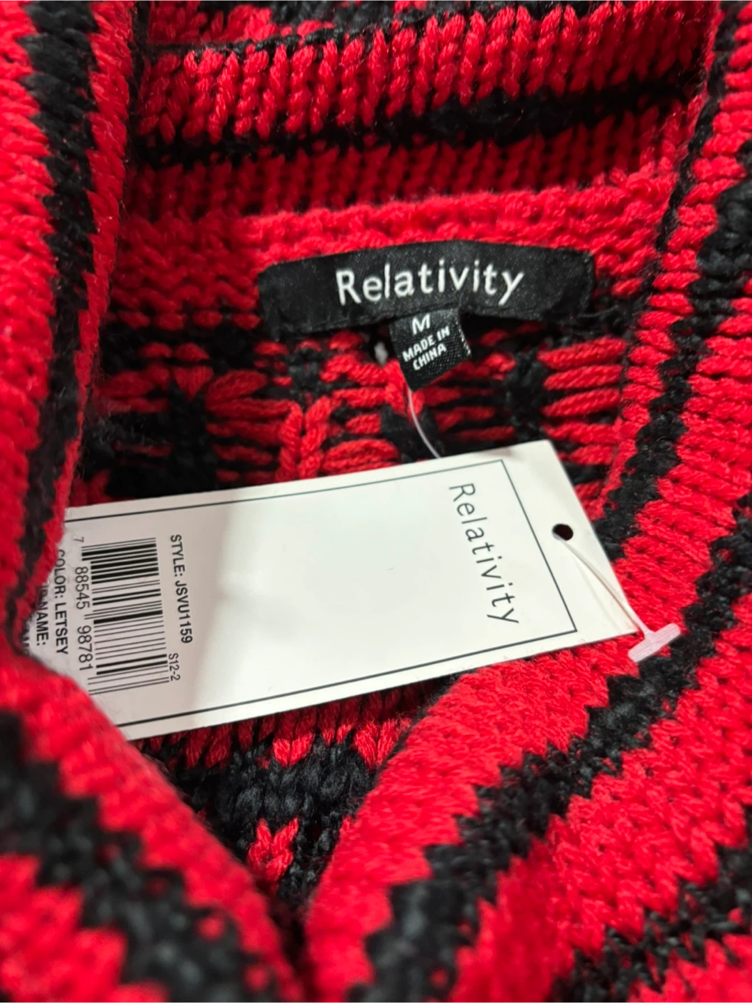 Relativity Red & Black Knit Sweater - Size M - photo 4