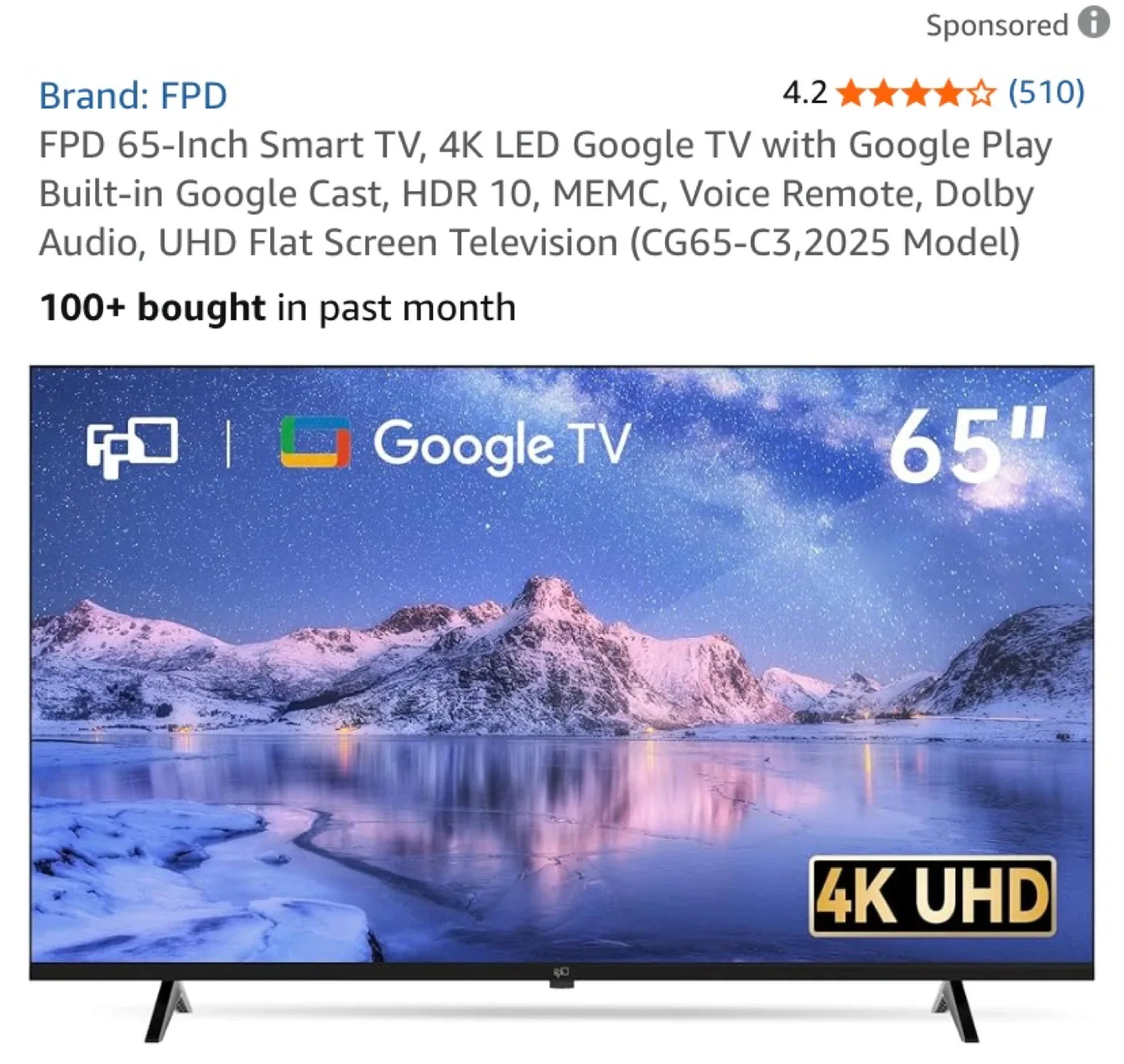 FPD 65-Inch 4K LED Google Smart TV