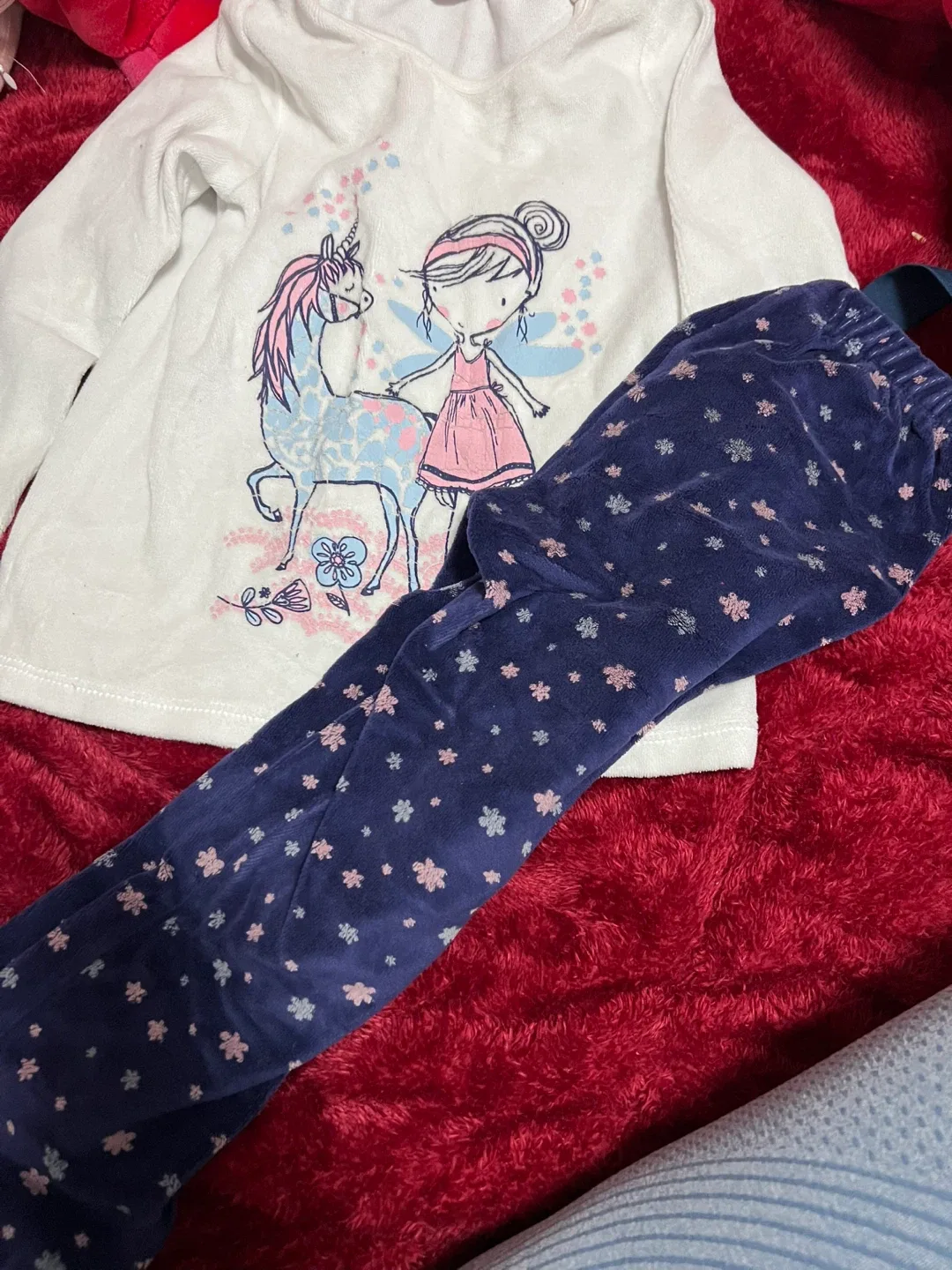 Girls White Unicorn Pajama Set image indicator(2)