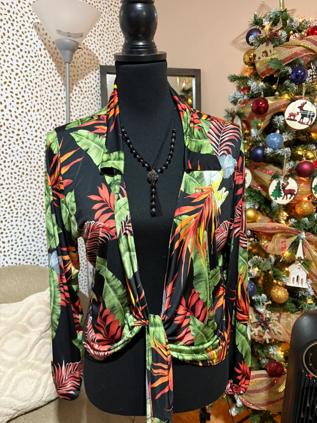 SKY plus Tropical Print Tie Front Top - 2X
