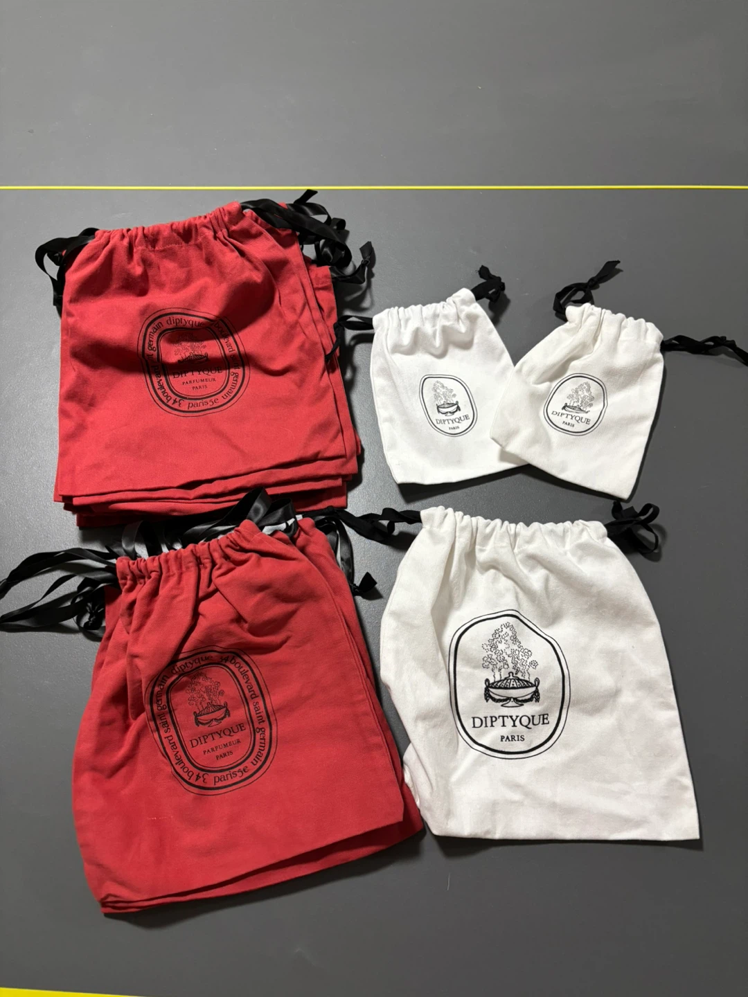 $10 each, Diptyque Drawstring Bags - Red & White