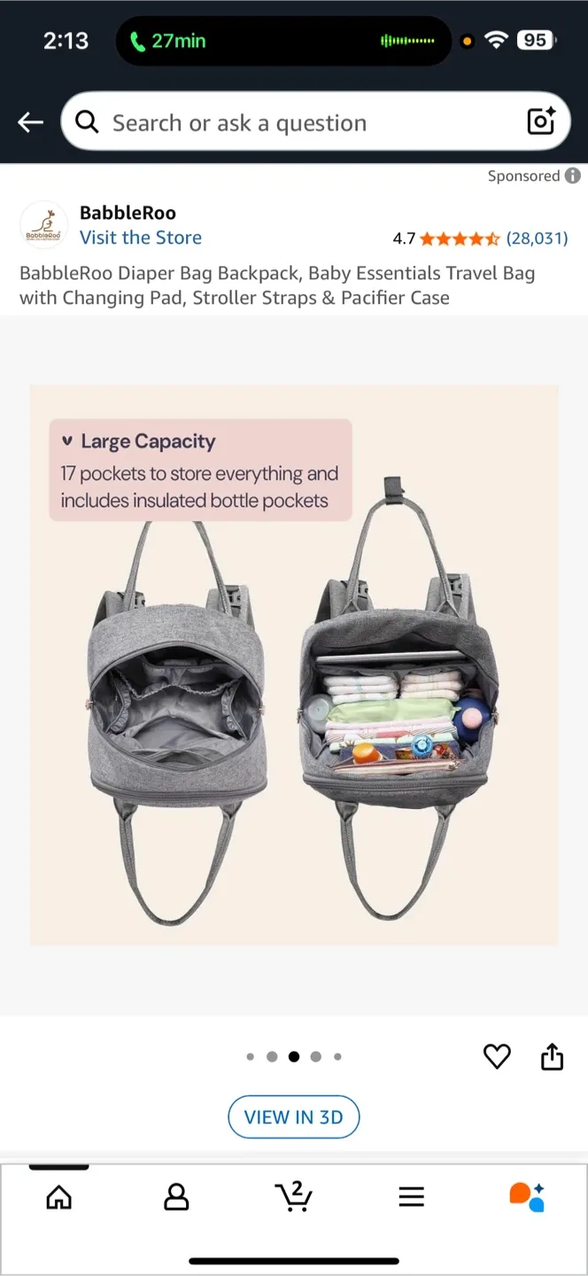 New BabbleRoo Diaper Bag Backpack, Grey image indicator(3)