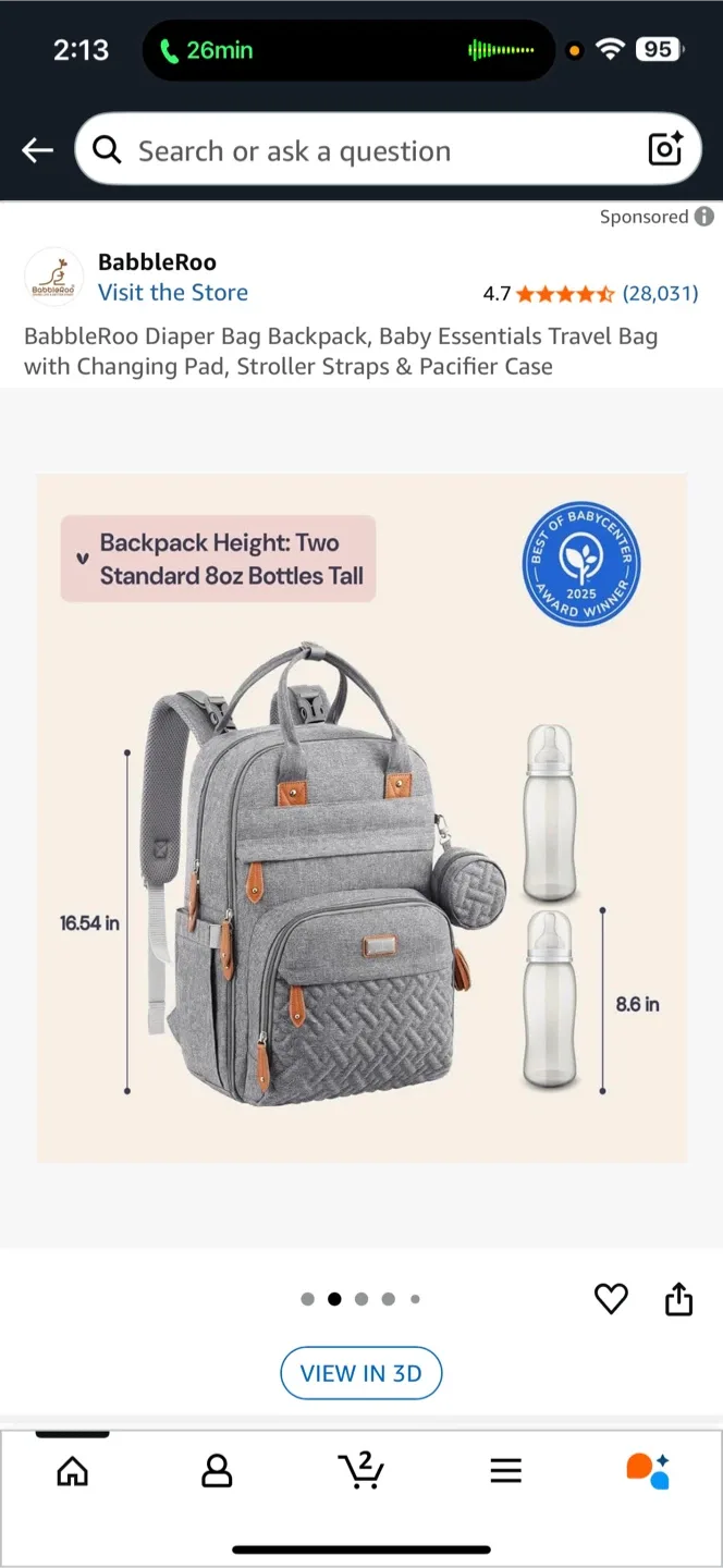 New BabbleRoo Diaper Bag Backpack, Grey image indicator(2)