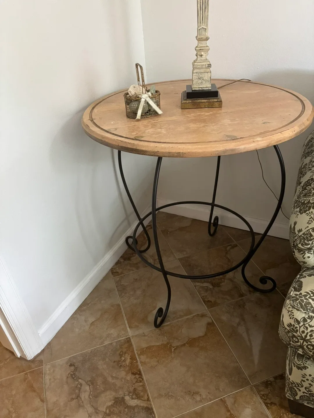 Round Wooden Table with Metal Base image indicator(4)