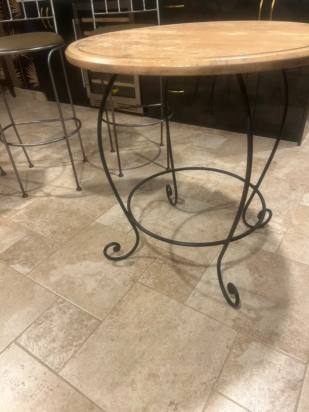 Round Wooden Table with Metal Base image indicator(2)