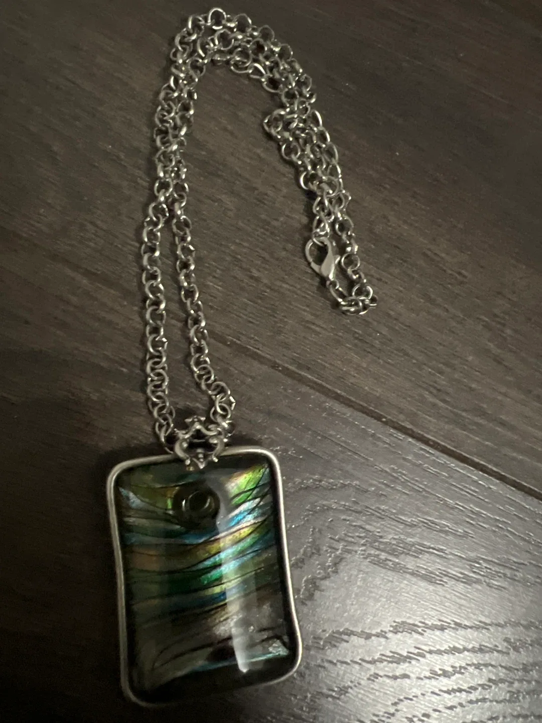 Pendant Necklace with Iridescent Stone