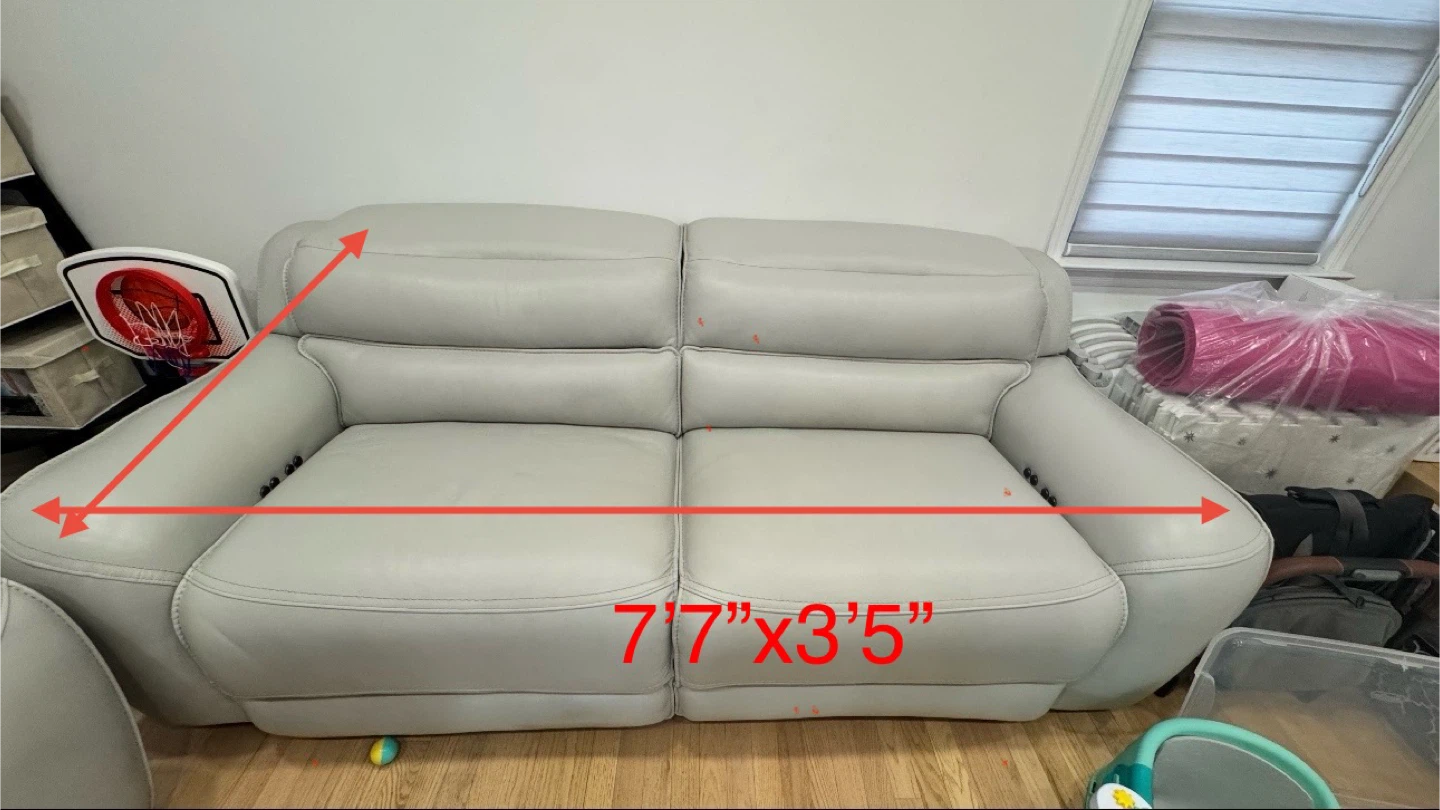 7'x3'5" Light Gray Leather Loveseat Recliner - photo 2