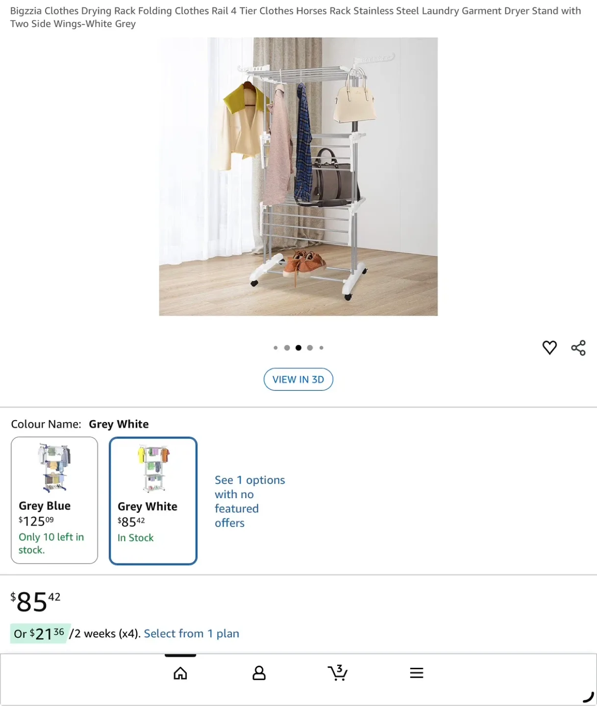 Bigzzia 4 Tier Clothes Drying Rack - White Grey image indicator(2)