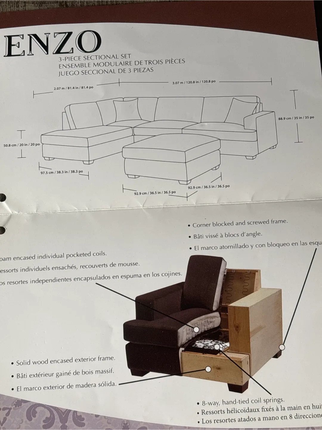 Enzo 3-Piece Sectional Sofa Set image indicator(4)