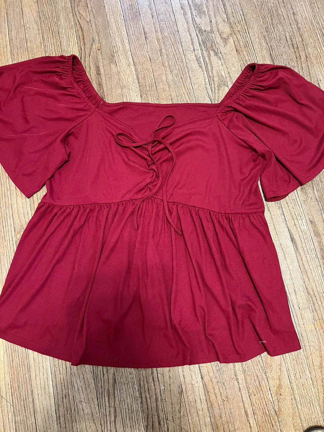 Red Tie-Front Peasant Blouse- 2XL image indicator(2)