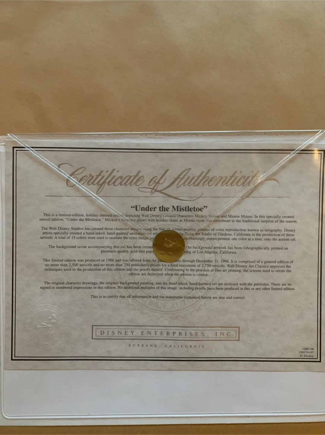 Disney "Under the Mistletoe" Framed Sericel image indicator(4)