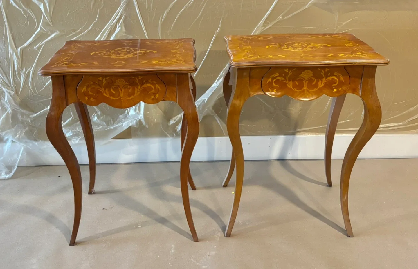 Vintage Inlaid Wood Accent Table
